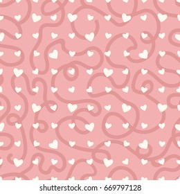 Seamless pattern heart polka dot. Vector isolated on trend pastel background.