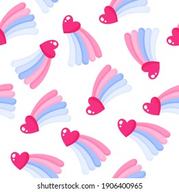 Seamless pattern of heart and rainbow for the wedding or Valentine's Day. Cartoon vector isolated design for wallpaper, wrapping paper, textile, etc.