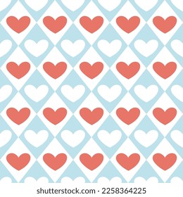 Seamless pattern of heart in Rhombus background.Diamond shape.Clothing screen.Love.Sweet.Valentines day.Kawaii.Vector.Illustration.