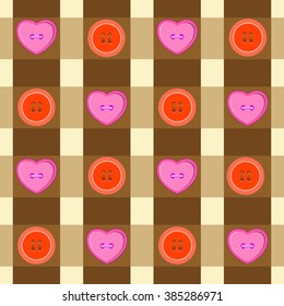 Seamless pattern with heart round buttons