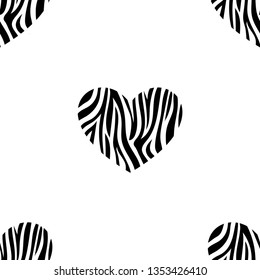 Seamless pattern of heart shape with animal skin in black and white, Zebra skin, Wild animals print in for textile or wall paper