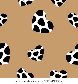 Seamless pattern of heart shape with animal skin in black and white, Tiger skin, Wild animals print in for textile or wall paper