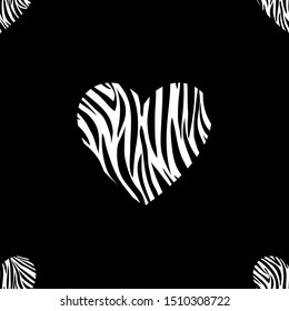 Seamless pattern of heart shape with animal skin in black and white, Zebra skin, Wild animals print in for textile or wall paper