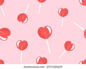 Seamless pattern with heart shape candy on pink background vector.