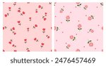 Seamless pattern with heart shape flower, rose and small hearts on pink backgrounds vector.
