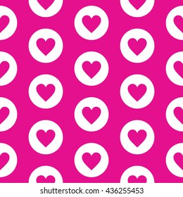 Seamless pattern with a heart shape inside the circle. Modern vector background. Pink and white colors.
