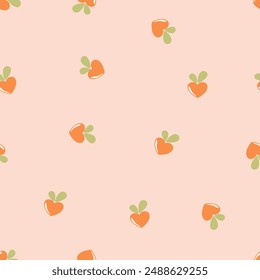 Patrón sin costuras con forma de corazón de melocotón o naranja fruta con hojas verdes Vector. Patrón de repetición lindo de la impresión de la fruta de la historieta para la tela, envoltura, textil, Fondo de pantalla, tarjeta, regalo de papel, caja del teléfono.