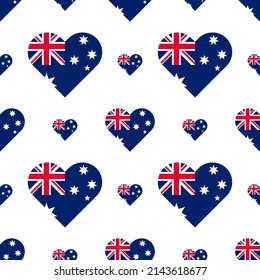 Seamless Pattern Of Heart Shaped Australia Flag. Vector Illustration