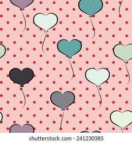 Seamless pattern with heart shaped balloons