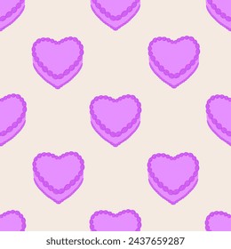 Seamless pattern with heart shaped cakes. Cute vector flat background
