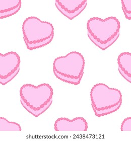 Seamless pattern with heart shaped cakes. Cute vector flat background for birthday holiday, valentine's day