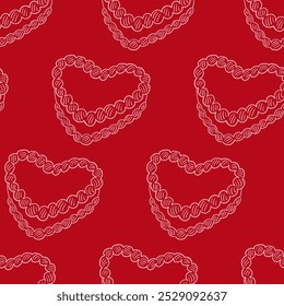 Seamless pattern with heart shaped cakes. Cute vector outline background for birthday holiday, valentine's day