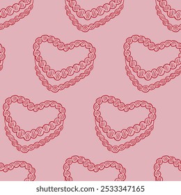 Nahtloses Muster mit herzförmigen Kuchen. Süße Vektorkontur Hintergrund für Geburtstag, Valentinstag