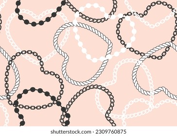 Seamless pattern of  heart shaped chains on pink background, vector design for fashion, fabric, wallpaper, cover designs