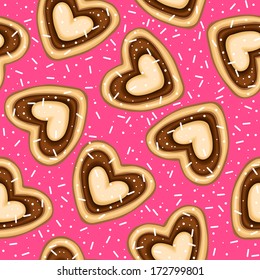 Seamless pattern with heart shaped cookies for Valentine's Day