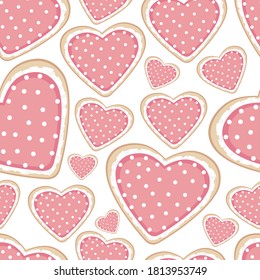 Patrón sin inconvenientes Galletas con forma de corazón ilustración vectorial del día de San Valentín