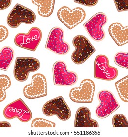Seamless pattern, heart shaped cookies