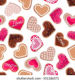Seamless pattern, heart shaped cookies