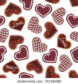 Seamless pattern, heart shaped cookies