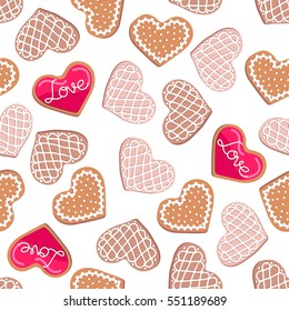 Seamless pattern, heart shaped cookies