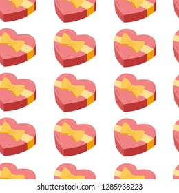 Seamless pattern of heart shaped gift boxes for valentines day, vector