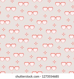 Seamless pattern with heart shaped glasses. Greeting card happy Valentine's Day. Romantic background. Design for banner, poster or print.