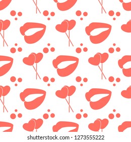 Seamless pattern with heart shaped sweets and lips. Greeting card happy Valentine's Day. Romantic background.