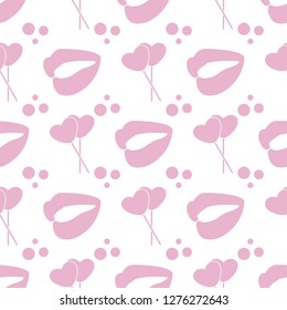 Seamless pattern with heart shaped sweets and lips. Greeting card happy Valentine's Day. Romantic background.
