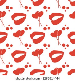 Seamless pattern with heart shaped sweets and lips. Greeting card happy Valentine's Day. Romantic background.