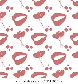 Seamless pattern with heart shaped sweets and lips. Greeting card happy Valentine's Day. Romantic background.
