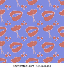 Seamless pattern with heart shaped sweets and lips. Greeting card happy Valentine's Day. Romantic background.