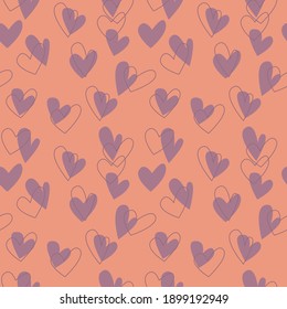 Seamless pattern with heart shapes in purple and pink. Romantic Happy Valentines Day vector illustration.
