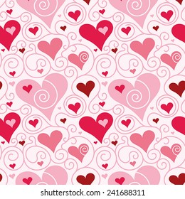 Seamless pattern with heart shapes and scroll lines vector illustration