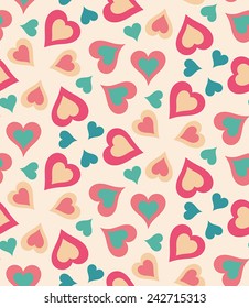 Seamless pattern with heart shapes and scroll lines vector illustration