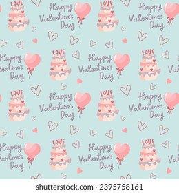 Patrón sin inconvenientes de forma de corazón y texto Feliz Día de San Valentín, pastel de amor. Antecedentes del Día de San Valentín. 