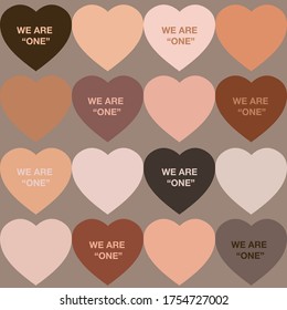 Seamless Pattern Of Heart Symbol In All Skin Tone For Black Lives Matter Protest To Stop Violence To Black People Together With Wording 