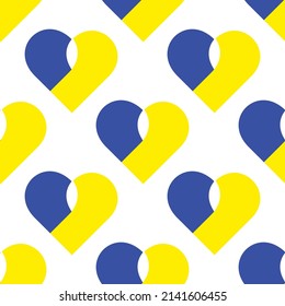 Nahtloses Muster mit Herz-Symbol Blau und Gelb Farbe der ukrainischen Flagge