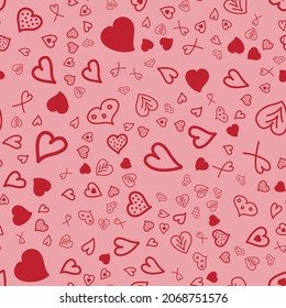 Seamless pattern, heart symbol of love on a pink background, vector illustration for textiles, wallpaper and wrapping paper