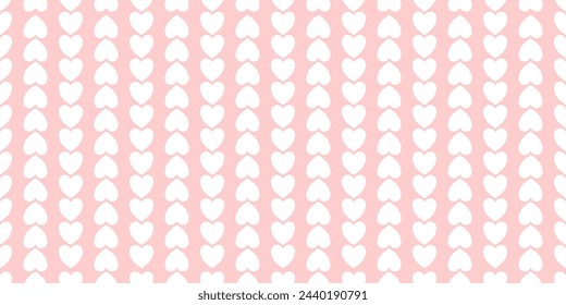 Seamless pattern of heart symbols with up and down directions. pink background. chain, zigzag, vertical, direction. Vector