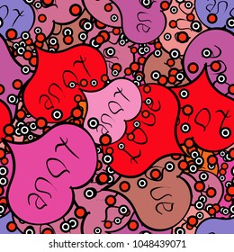 Seamless pattern Heart Valentine card love hearts. Graphic hearts love on pink, black and red colors. Vector illustration. Couple romantic love heart. Sketch designed loves heart.