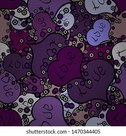 Seamless pattern Heart Valentine card love hearts. Couple romantic love heart. Vector illustration. Graphic hearts love on violet, purple and black colors. Sketch designed loves heart.