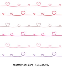 Seamless Pattern with Heart and Wavy Line Design on White Background