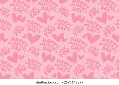 Seamless pattern with heart and words of love. Cute romantic hearts background for print, card, postcard, poster, textile, wrapping paper, fashion