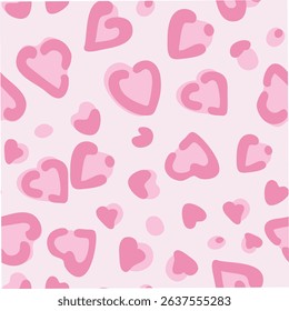 Seamless pattern with hearth and leopard and cat on a colored background. Vector illustration for printing on fabric, packaging paper. Cute children's background.