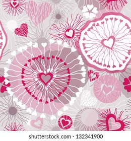 Seamless pattern with hearts. Abstract illustration with ornamented hearts. Vector seamless colorful pattern background.