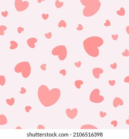 Seamless pattern with hearts. Abstract pastel pattern with pink hearts. Random, chaotic background with cute confetti.