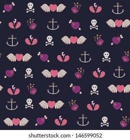 Seamless pattern with hearts and anchors