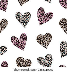 Seamless pattern Hearts animal print. Leopard heart vector illustration