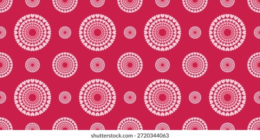 Seamless pattern with hearts arranged as circle in pink and red, valentines, valentines day, harmony, unity, textile design.