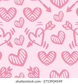 Patrón sin fisuras con corazones y flecha. Fondo del día de San Valentín.